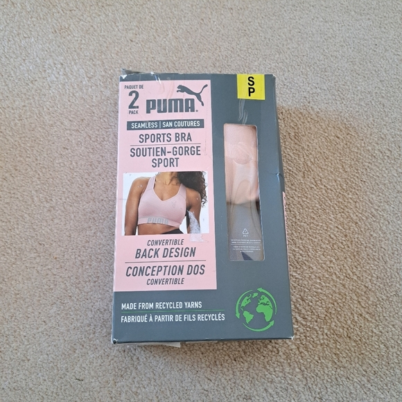 New! Puma 2 pack Seamless Sports Bras Small Pink Blue Convertible - Picture 1 of 11